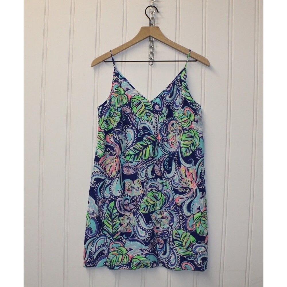 Lilly Pulitzer Lela Hanging With The Fronds Silk Slip Double V-Neck Dress Size S - Picture 3 of 11
